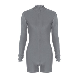 Zip-up solid long sleeve high neck romper