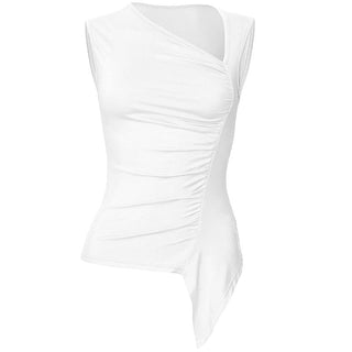 Ruched irregular ruffle solid tank top