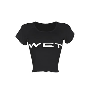 Short sleeve â€œWETâ€ ruffle u neck top