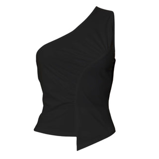 One shoulder ruched irregular solid backless top