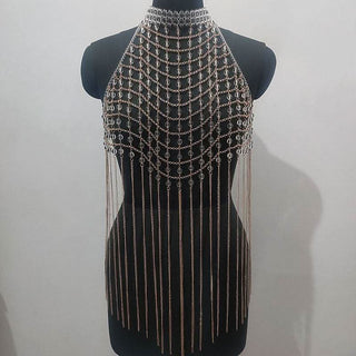 Halter hollow out metal chain backless cut out top