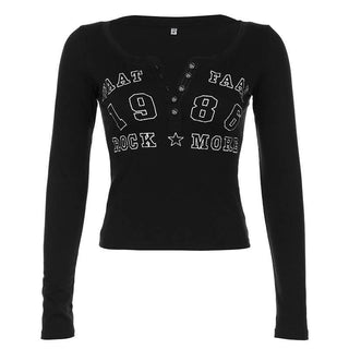 Button long sleeve "1986" pattern contrast top