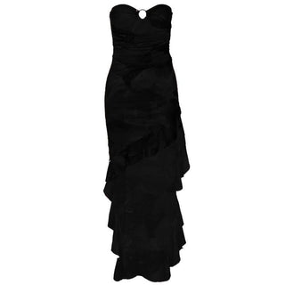 Ruffle o ring hollow out ruched irregular tube cut out midi dress