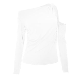 Hollow out long sleeve ruched one shoulder knotted cut out top