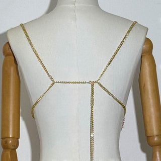 Metal chain beaded backless u neck cami top