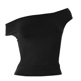 Hollow out off shoulder solid crop cut out top