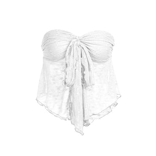 Sweetheart neck ruched ruffle tube top