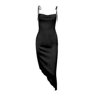 Ruched satin irregular ruffle cami midi dress