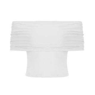 Short sleeve cowl neck ruched solid 2-way top