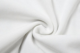 Ribbed â€œBEYWADâ€ print patchwork ruffle tube top