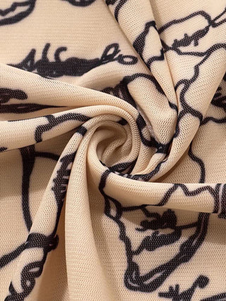 Sheer mesh abstract print backless tube top