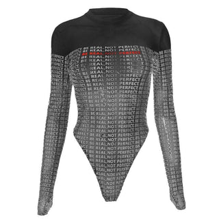 Gloves long sleeve crewneck letter print button bodysuit