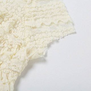 Crewneck ruffle lace ruched cap sleeve pant set