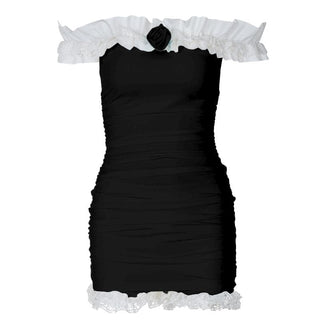 Off shoulder lace hem rose applique 2 piece mini dress