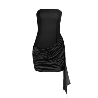Ruched satin irregular tube mini dress