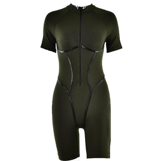 Short sleeve zip-up stitch high neck romper