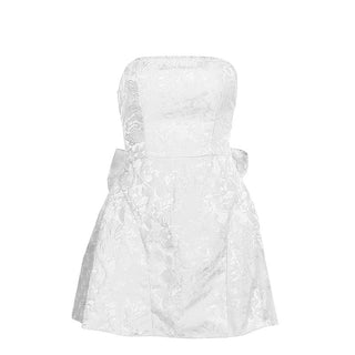 Textured bowknot lace up tube mini dress
