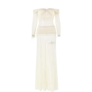 Long sleeve off shoulder sheer mesh maxi skirt set