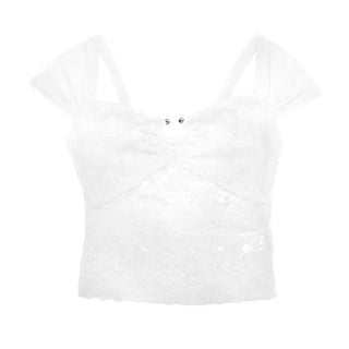 Hollow out lace cap sleeve v neck solid cut out top