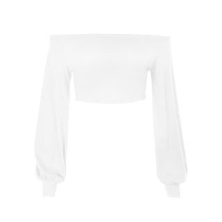 Off shoulder long sleeve ruched solid crop top