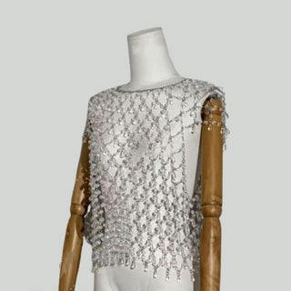 Crewneck crystal hollow out cut out top