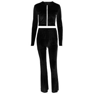 Hoodie zip-up drawstring long sleeve velvet pant set