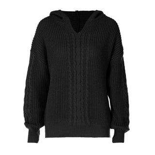 Hoodie long sleeve knitted solid v neck top-final-sale