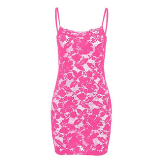 Lace hollow out see through u neck cami cut out mini dress