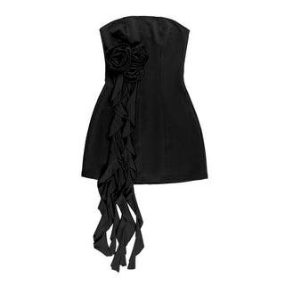 Flower applique ruffle zip-up tube mini dress