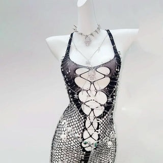 U neck fishnet cami mini dress