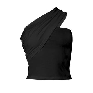 One shoulder irregular ruched solid crop top