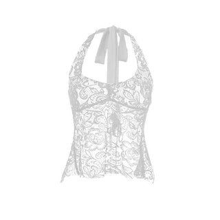 Halter backless lace flower pattern solid top