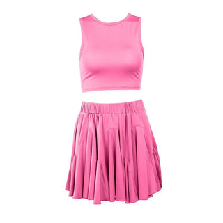 Crewneck ruched backless solid mini skirt set