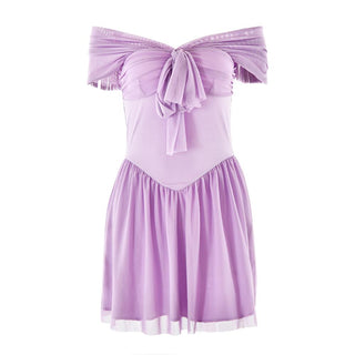 Short sleeve off shoulder knotted mesh patchwork mini dress