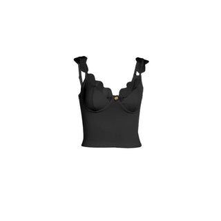 V neck lace hem flower applique cami top