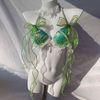 Bowknot beaded v neck tassels shell applique top