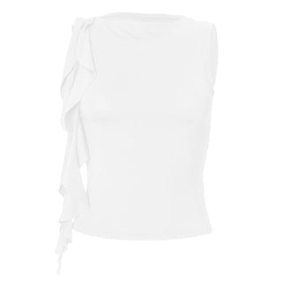 Ruffle crewneck solid irregular top