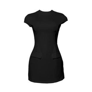 Cap sleeve crewneck stitch solid mini dress