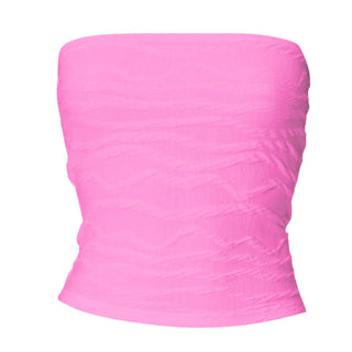 Textured solid backless ruched tube top
