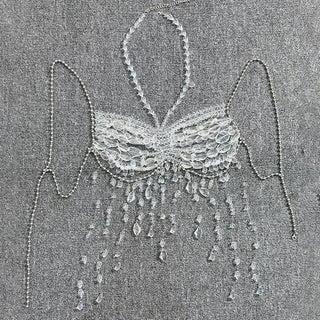 Halter metal chain beaded tassels cami top