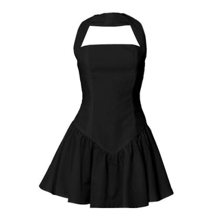Halter ruched backless stitch zip-up mini dress