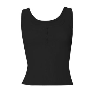 Square neck button ribbed tank top