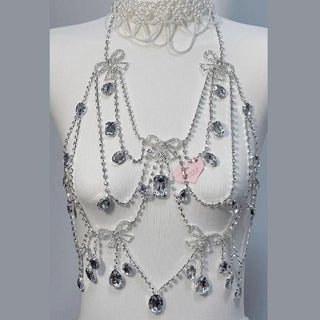 Halter bowknot beaded hollow out cut out top