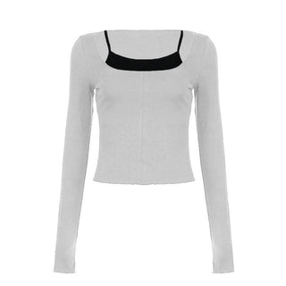 Contrast patchwork long sleeve round neck top