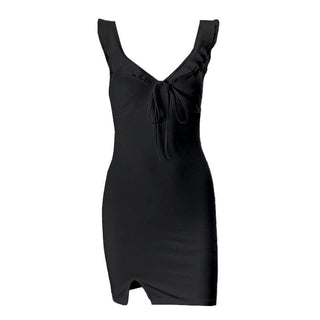 V neck slit knotted backless cami mini dress