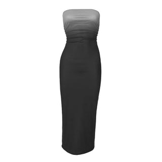 Ruched gradient backless tube maxi dress