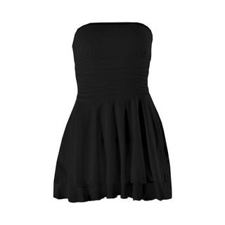 Ruched backless solid ruffle tube mini dress