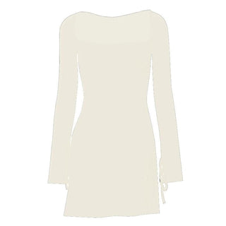 Long sleeve solid slit square neck self tie mini dress