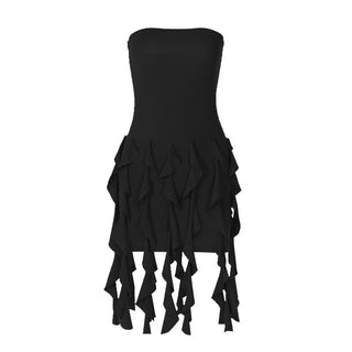Ruffle backless sleeveless solid tube mini dress