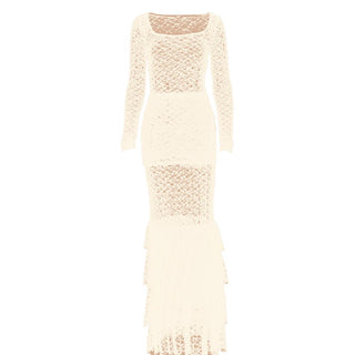 Long sleeve lace see through ruffle maxi skirt set